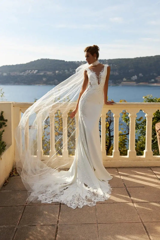 Batty Fitted Stretch Satin Dress With Lace Embroidered Beads - violetta - bridal