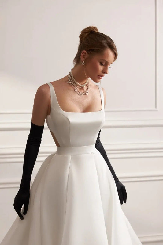 Beverly A Line Dress Open Back With Pleated Skirt Train 1m - violetta - bridal