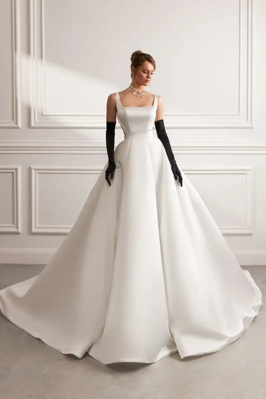 Beverly A Line Dress Open Back With Pleated Skirt Train 1m - violetta - bridal