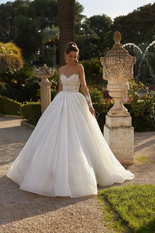 Camilla Ball Gown Wedding Dress Open Back Lace Crystals - violetta - bridal