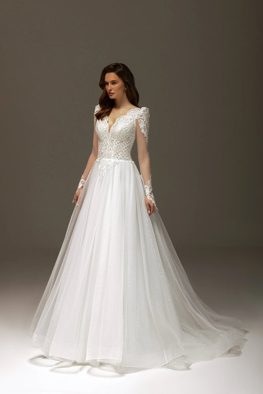 Delia A - line wedding gown with lace - violetta - bridal