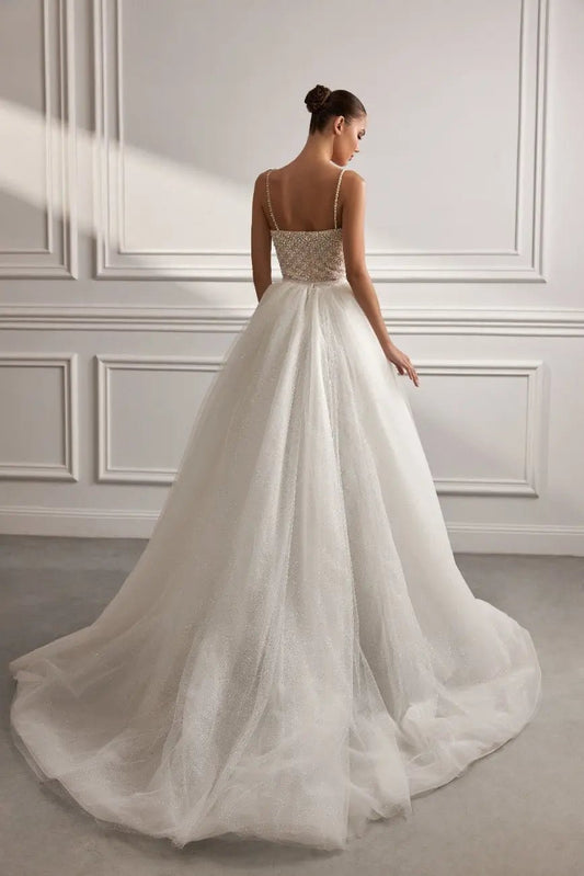 Demi Sheath Dress With Overskirt Embroidered Pearls Sequins - violetta - bridal