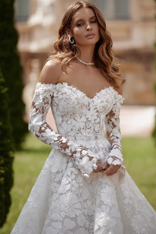 Doris romantic off - the - shoulder wedding dress - violetta - bridal