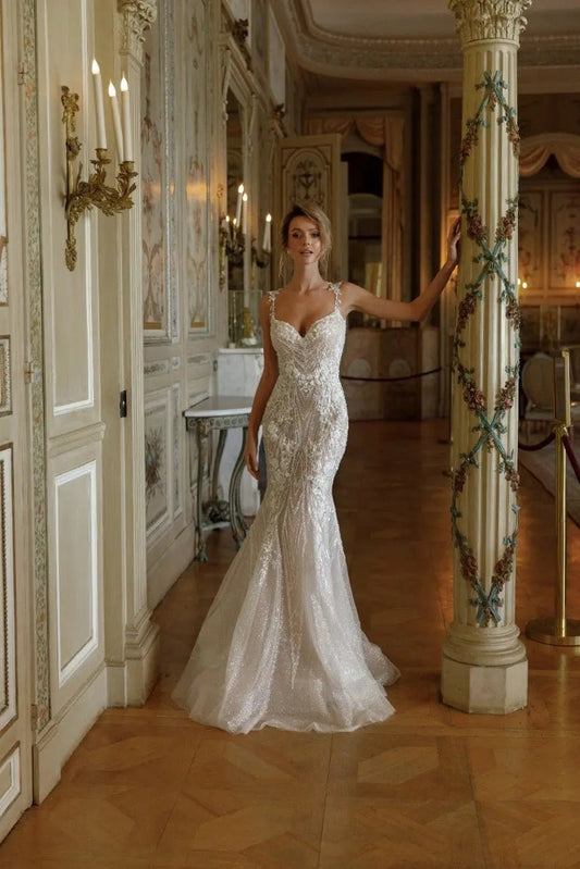 Edison Fitted Lace Dress With Open Back Detachable Overskirt - violetta - bridal