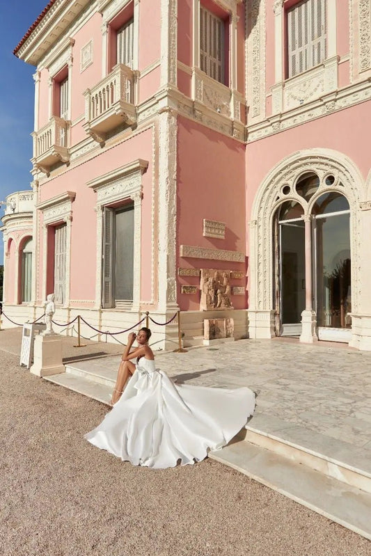 Eliza A line dress with taffeta mikado material - violetta - bridal