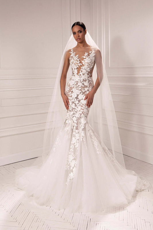 Jackie mermaid silhouette dress with lining - violetta - bridal