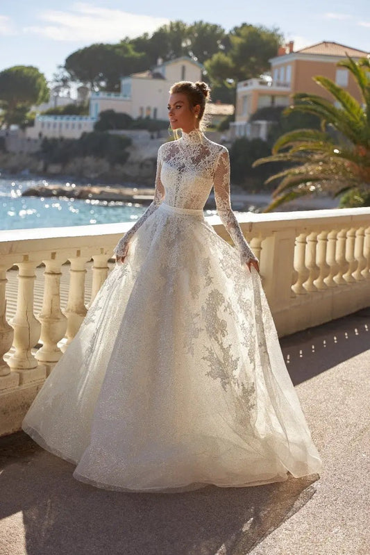 Jennifer A Line bridal dress with lace appliques - violetta - bridal