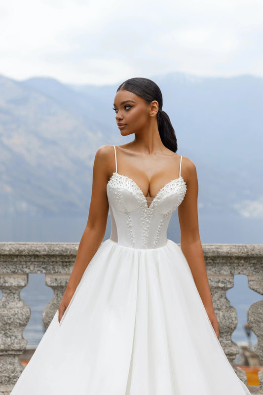Katherine A - line dress with transparent bodice - violetta - bridal