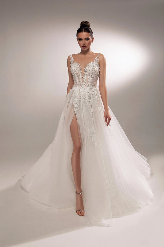 Kora A - line semi - transparent dress - violetta - bridal