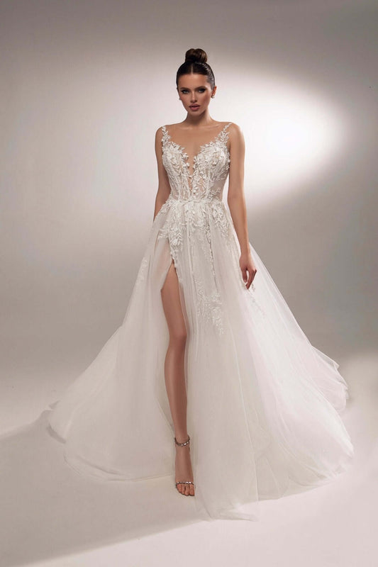 Kora A - line semi - transparent dress - violetta - bridal