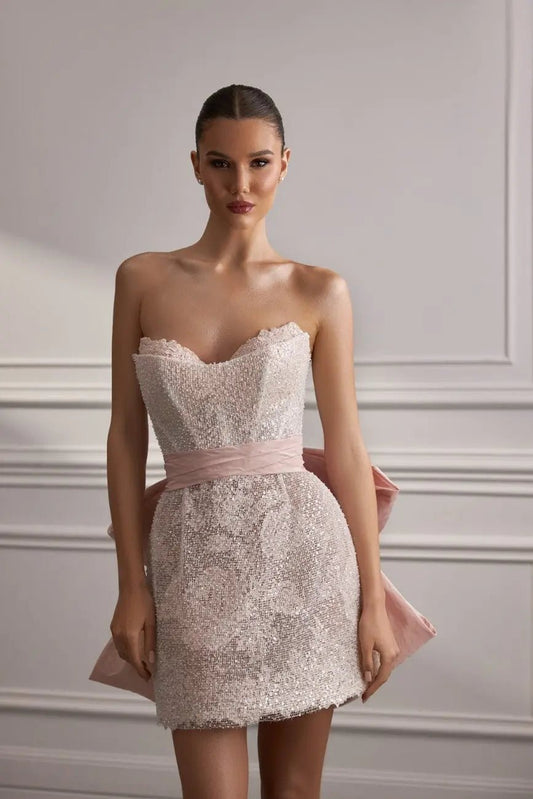 Leticia strapless mini dress with beadwork - violetta - bridal
