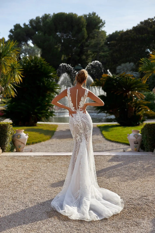 Louise fitted lace dress with lining - violetta - bridal