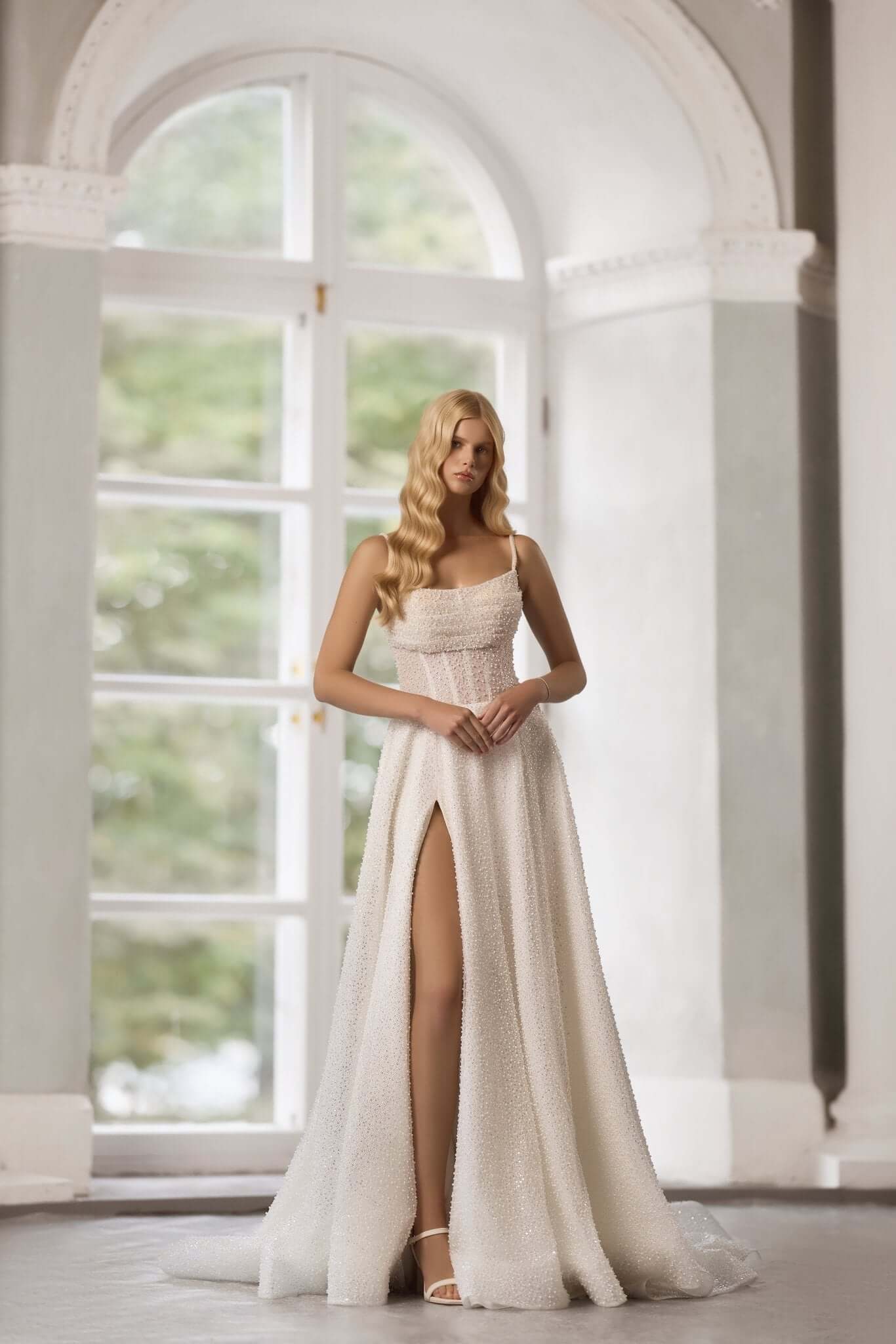 modern elegant wedding dress Manuela gown Backless Satin Gown With creating a poetic blend TrendyFestive Size:08.5