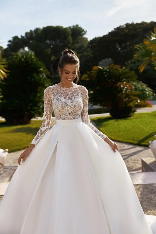 Marian A Line bridal dress with lace appliques - violetta - bridal