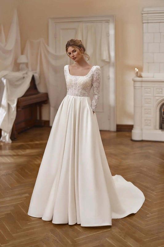 Marta beaded A - line wedding dress - violetta - bridal