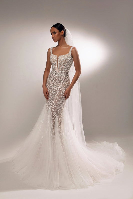 Michelle blush tulle mermaid dress - violetta - bridal