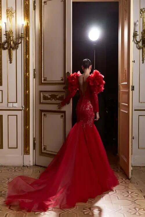 Model Number 2331 red haute couture evening gown - violetta - bridal