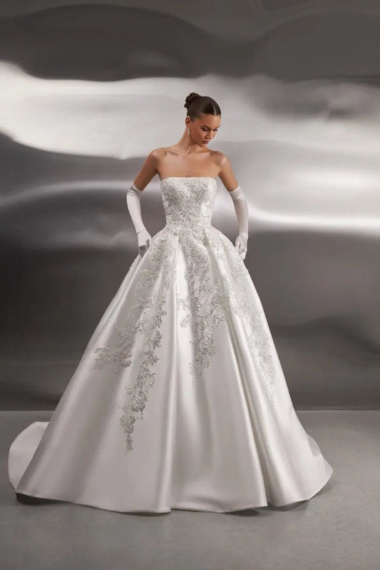 Monsher A Line dress with lace appliques - violetta - bridal