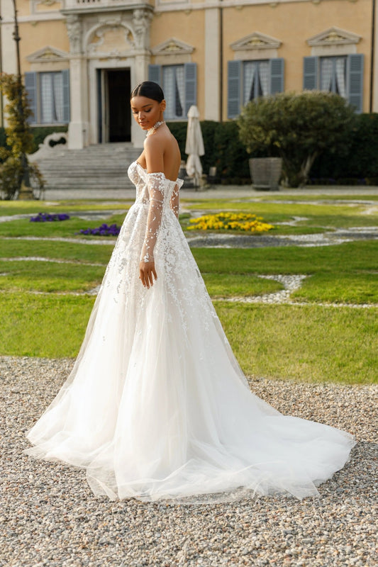 Nancy A - line lace dress with detachable sleeves - violetta - bridal