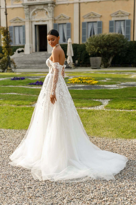 Nancy A - line lace dress with detachable sleeves - violetta - bridal