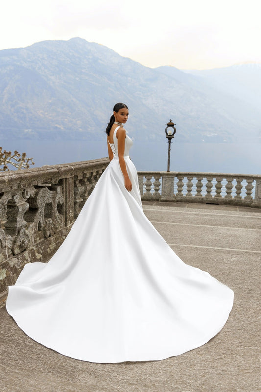 Paloma A - line dress with figured bodice - violetta - bridal