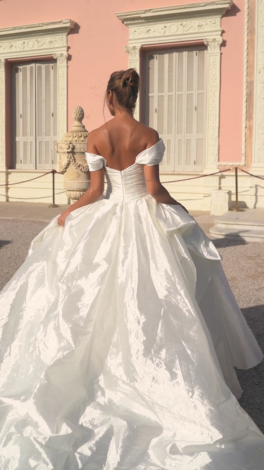 Florence A Line wedding dress with lowered draped sleeves