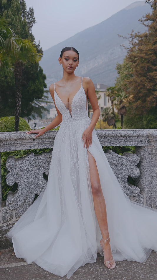 Claire A Line Dress With Detachable Sleeves Open Back Lace