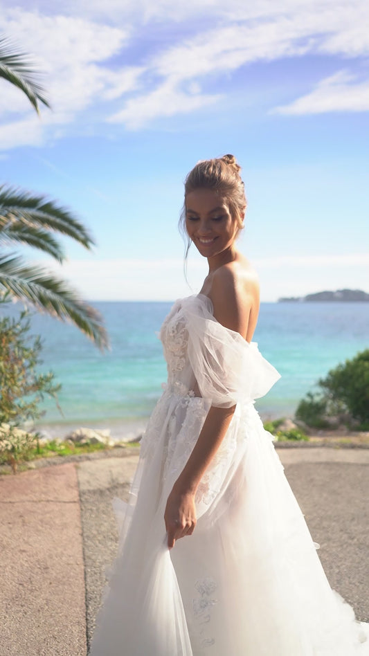 Megan A Line wedding dress with sequins