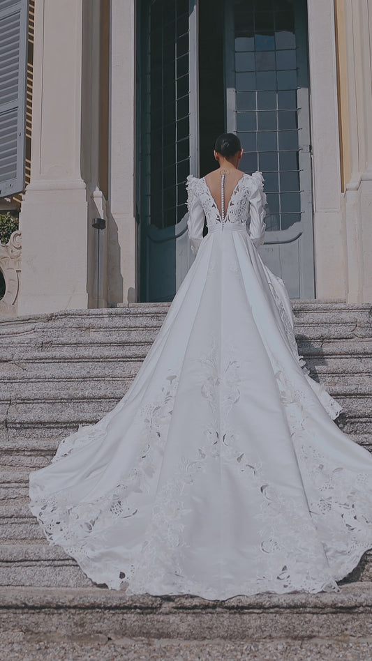 Rachel A-line dress with puff sleeves