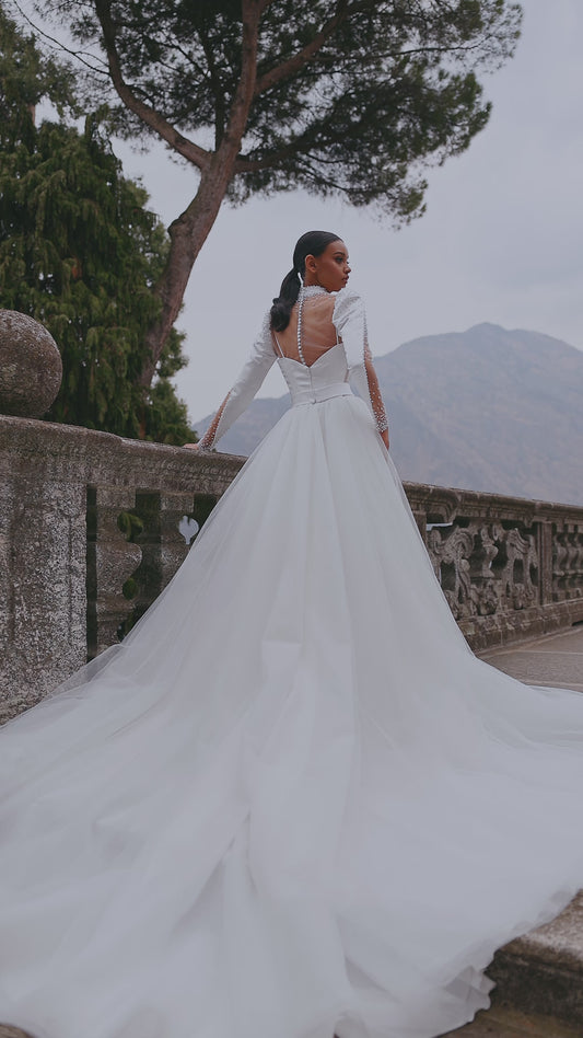 Katherine A-line dress with transparent bodice