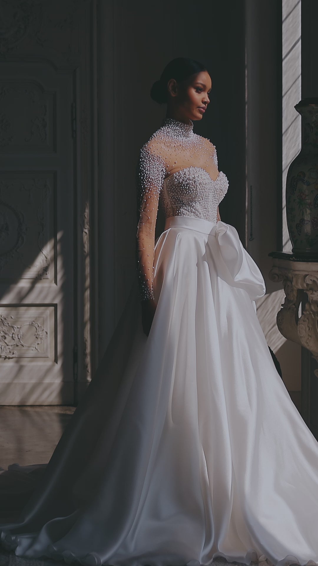dramatic lace dress T242072_Chandler-Dramatic Embroidered Lace on Tulle Mermaid Gown with  Double Hand Beaded Straps and Sweetheart Corset Bodice