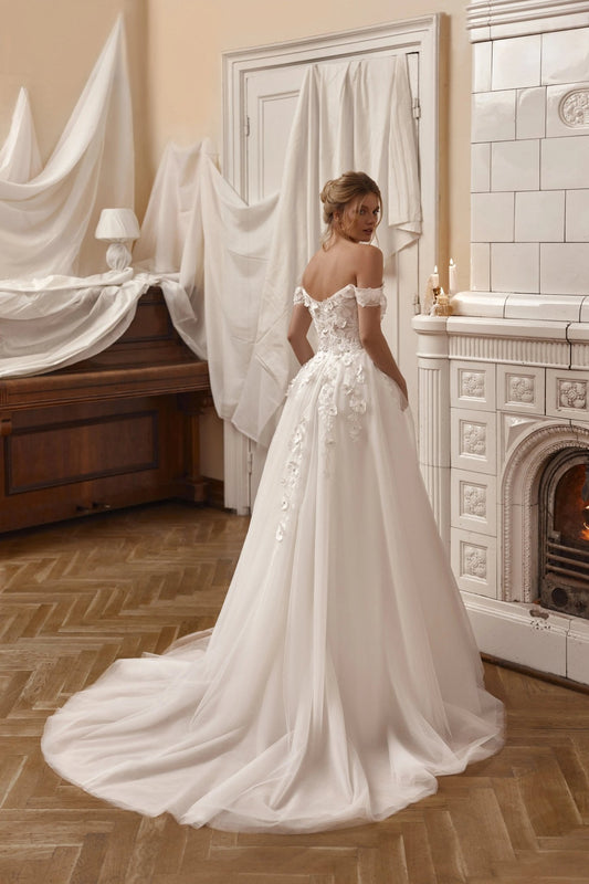 Scarlet A - line wedding dresss with tulle skirt - violetta - bridal