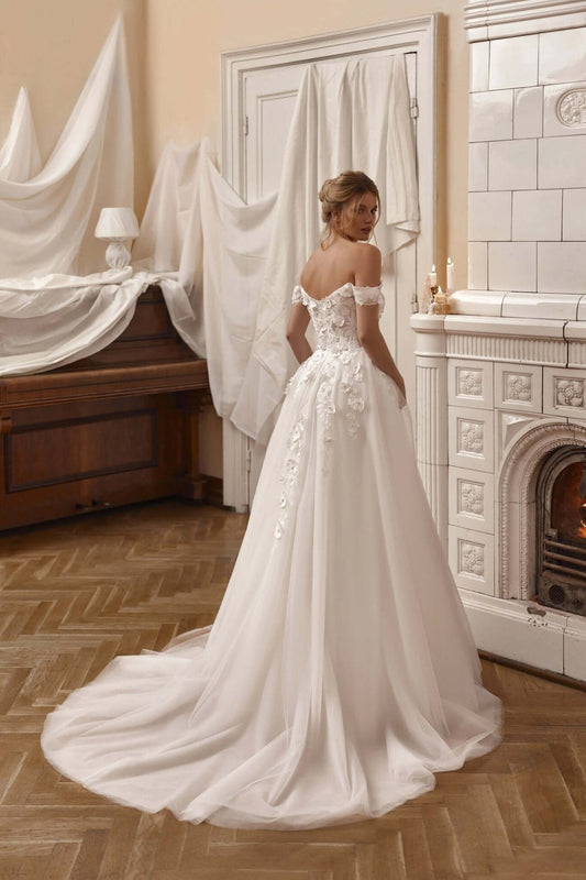 Scarlet A - line wedding dresss with tulle skirt - violetta - bridal