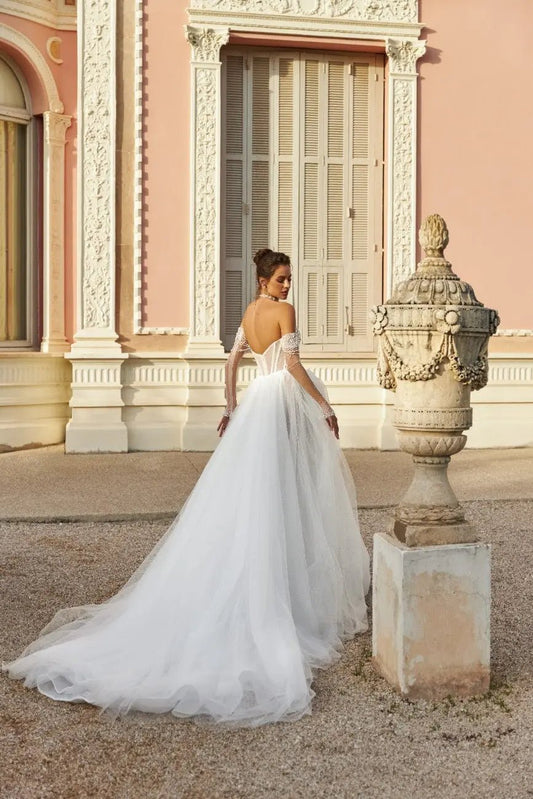 Skye A Line dress with lowered straps and a wrap skirt - violetta - bridal