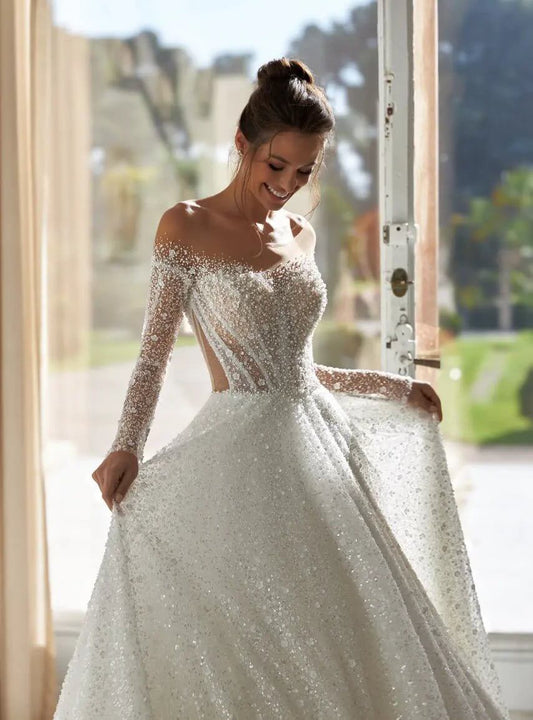 Sophie embroidered A Line bridal dress - violetta - bridal