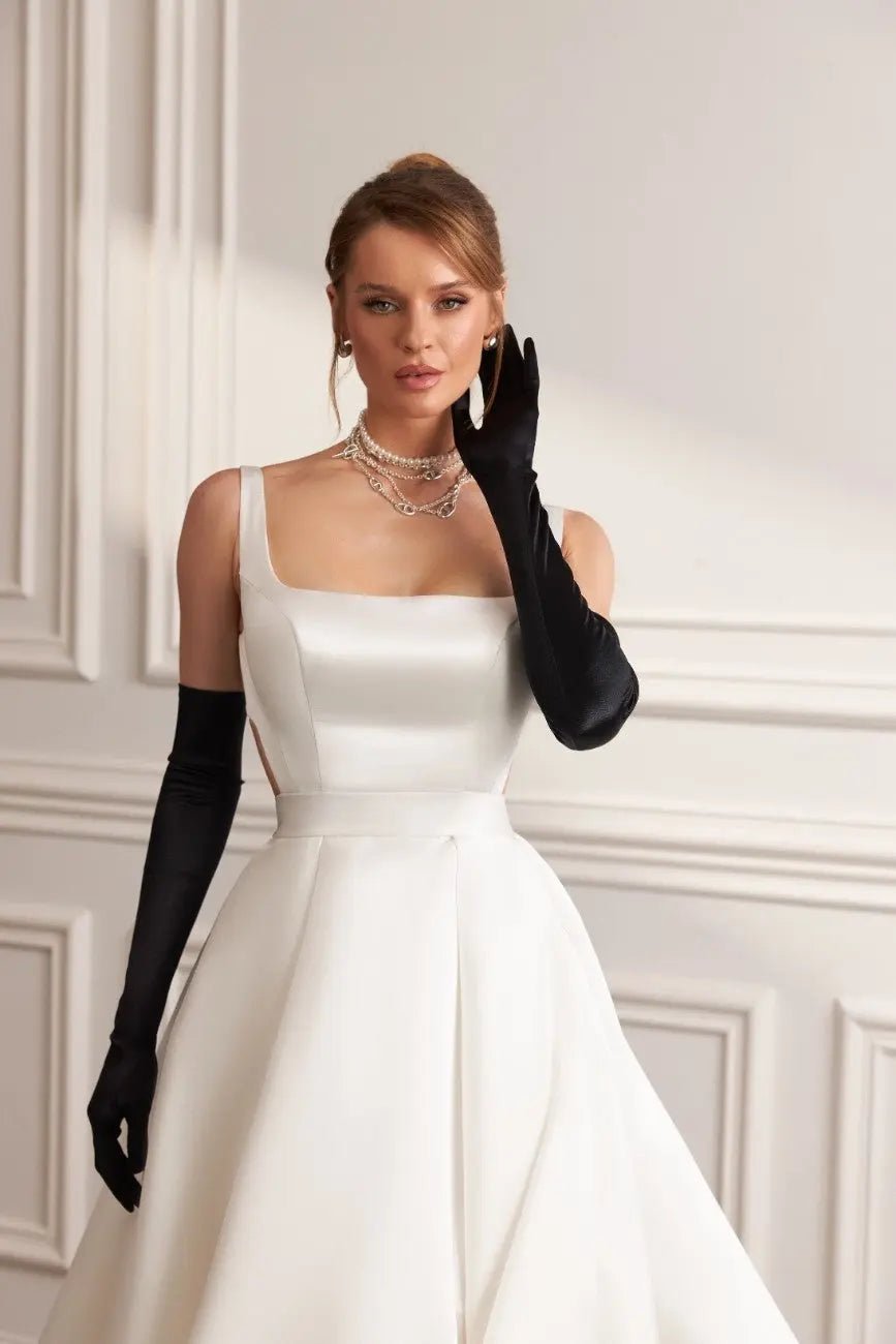 Beverly A Line Dress Open Back With Pleated Skirt Train 1m - violetta - bridal