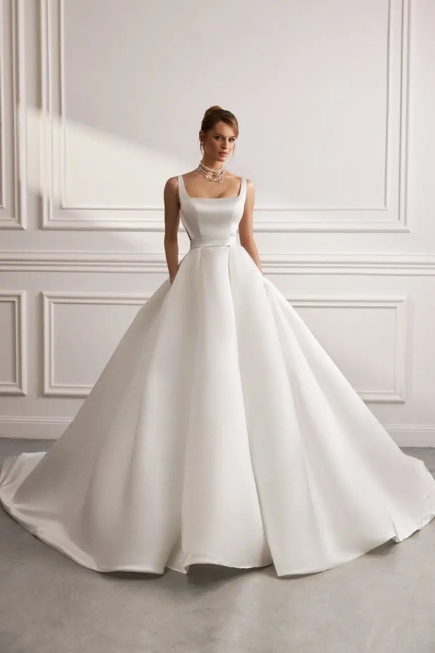 Beverly A Line Dress Open Back With Pleated Skirt Train 1m - violetta - bridal