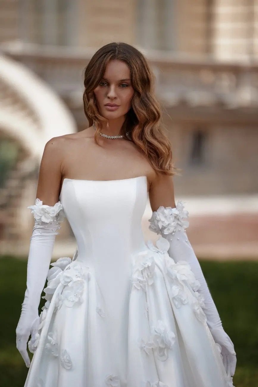 Blake A Line Mikado Dress Open Back With Floral Details - violetta - bridal