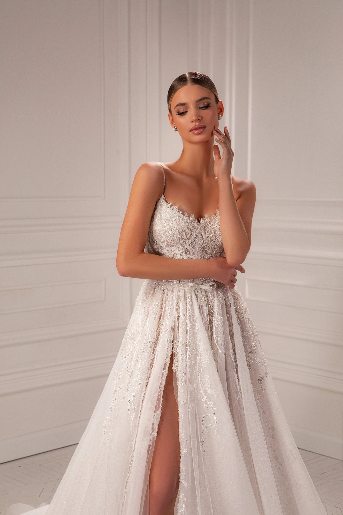 Briana A - line bridal dress with slit on right - violetta - bridal