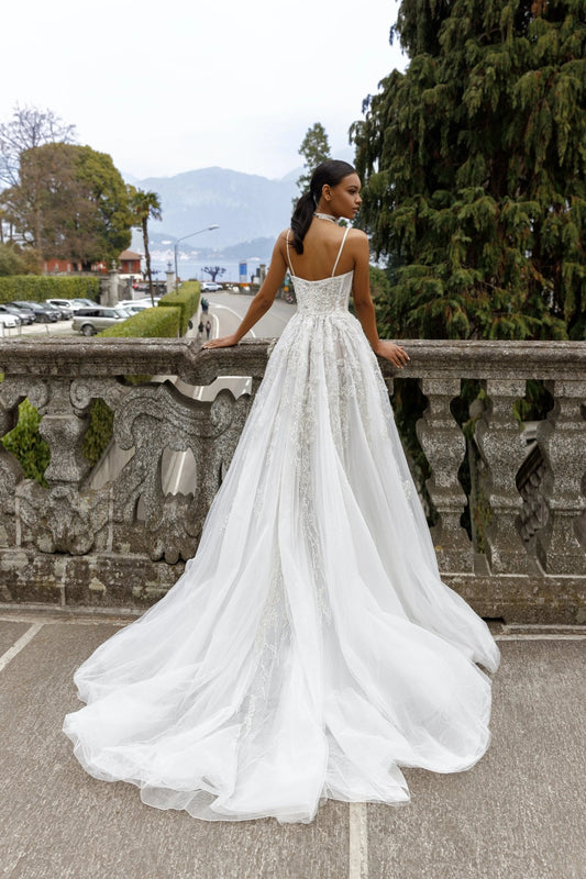 Briana A - line bridal dress with slit on right - violetta - bridal