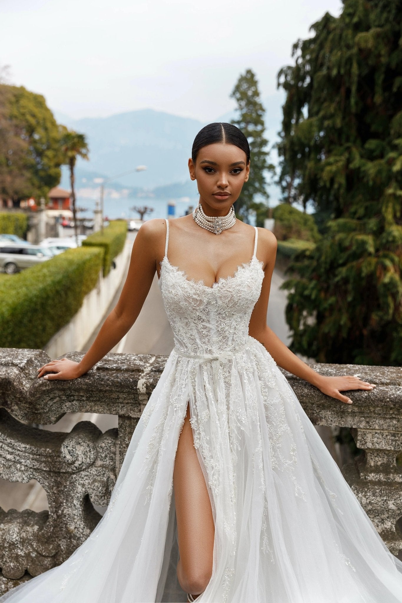 Briana A - line bridal dress with slit on right - violetta - bridal