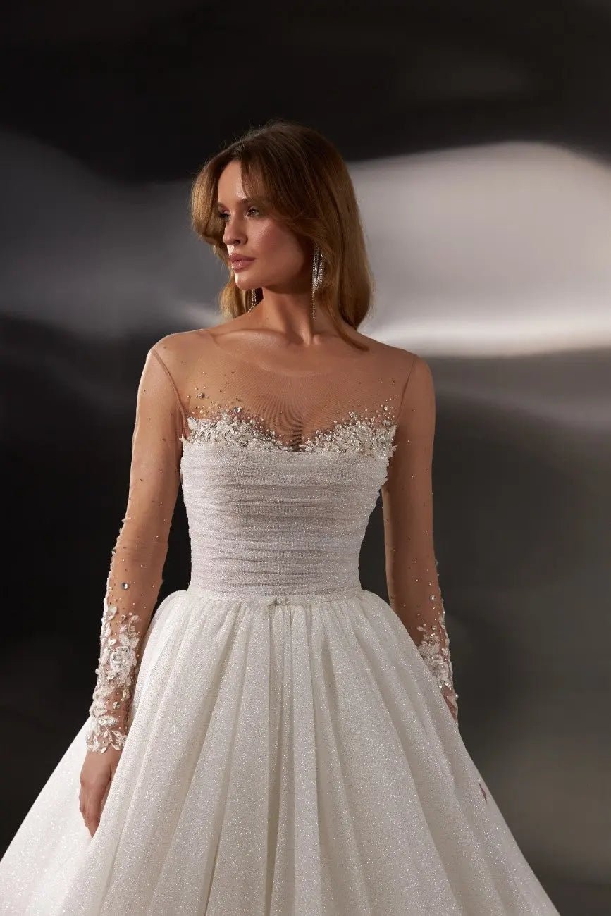 Camilla Ball Gown Wedding Dress Open Back Lace Crystals - violetta - bridal