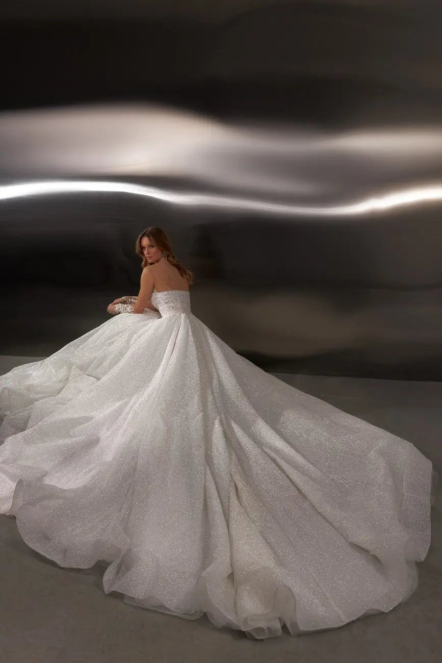 Camilla Ball Gown Wedding Dress Open Back Lace Crystals - violetta - bridal