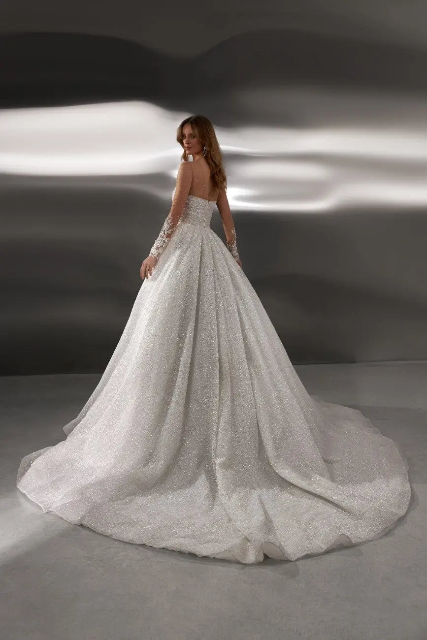 Camilla Ball Gown Wedding Dress Open Back Lace Crystals - violetta - bridal