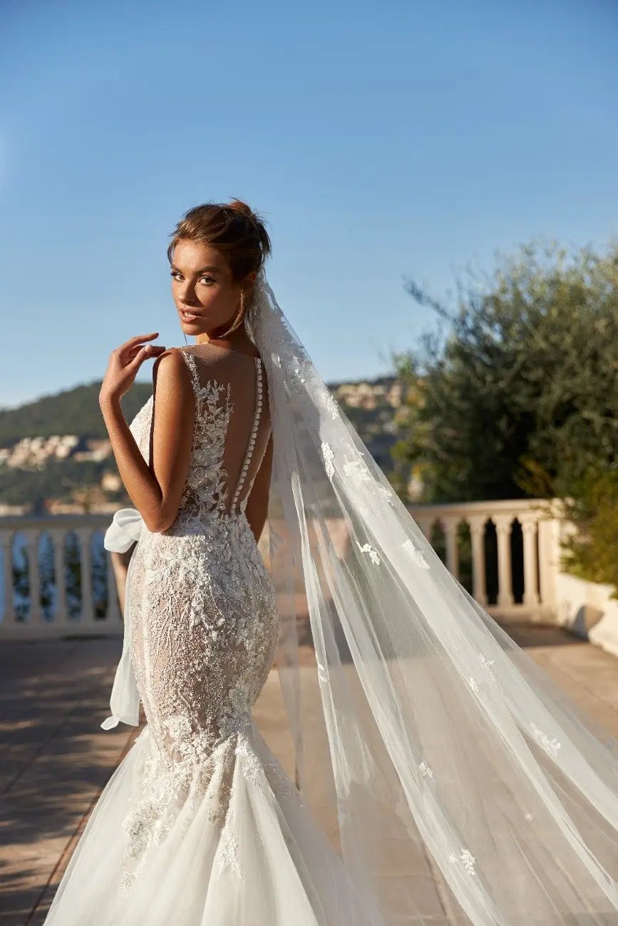 Darcia Mermaid Dress With Lace Appliques Beads And Pearls - violetta - bridal