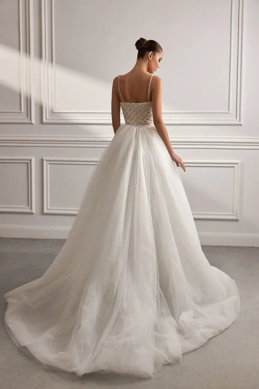 Demi Sheath Dress With Overskirt Embroidered Pearls Sequins - violetta - bridal