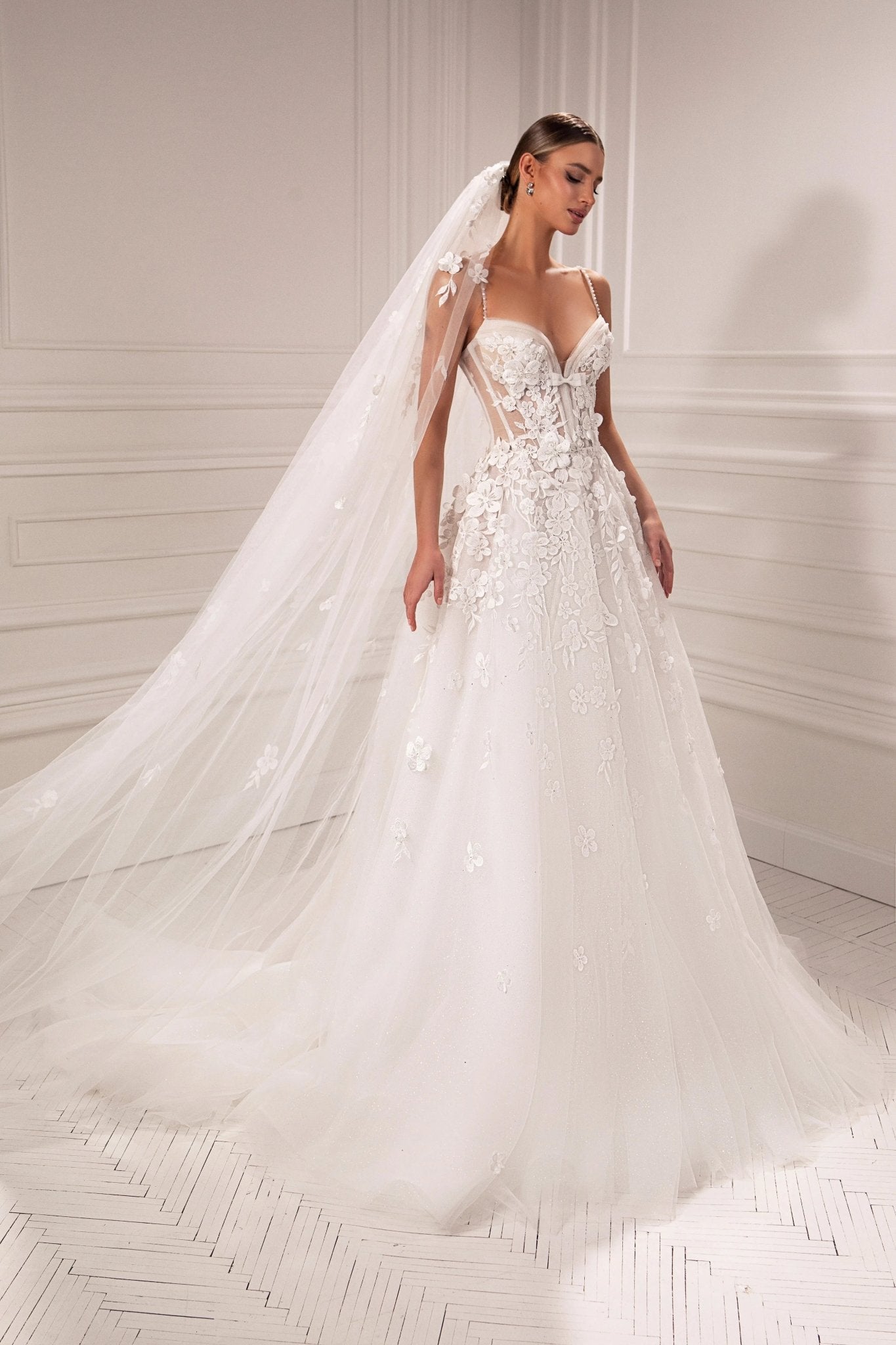 Dominica lace A - line dress with train - violetta - bridal