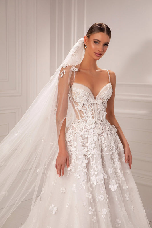 Dominica lace A - line dress with train - violetta - bridal