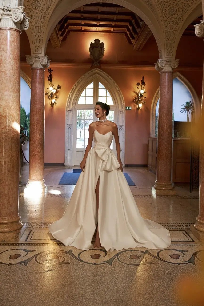 Eliza A line dress with taffeta mikado material - violetta - bridal