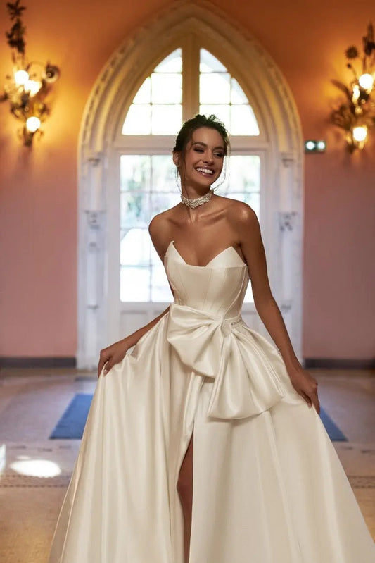 Eliza A line dress with taffeta mikado material - violetta - bridal